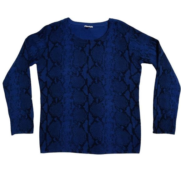 EUC Halogen Blue Cashmere Wool Crewneck Sweater M Snake Print Pullover - Picture 1 of 9